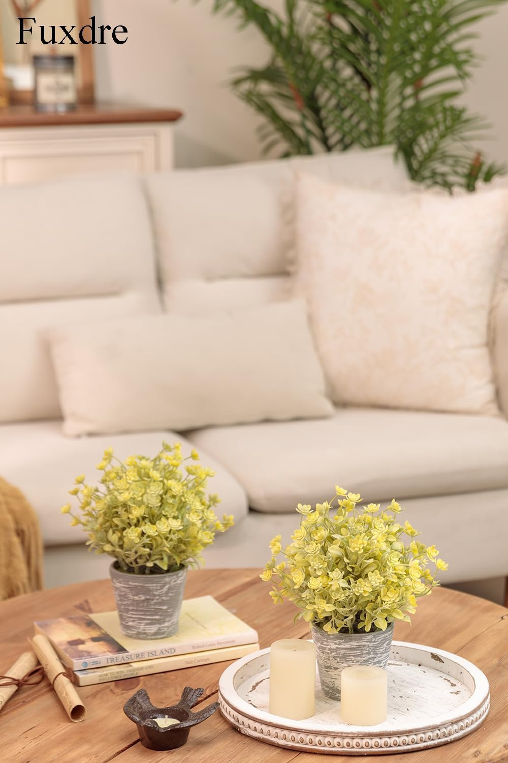 2 Pack Faux Small Desk Plants in Vintage Pots – Yellow Spring Decor