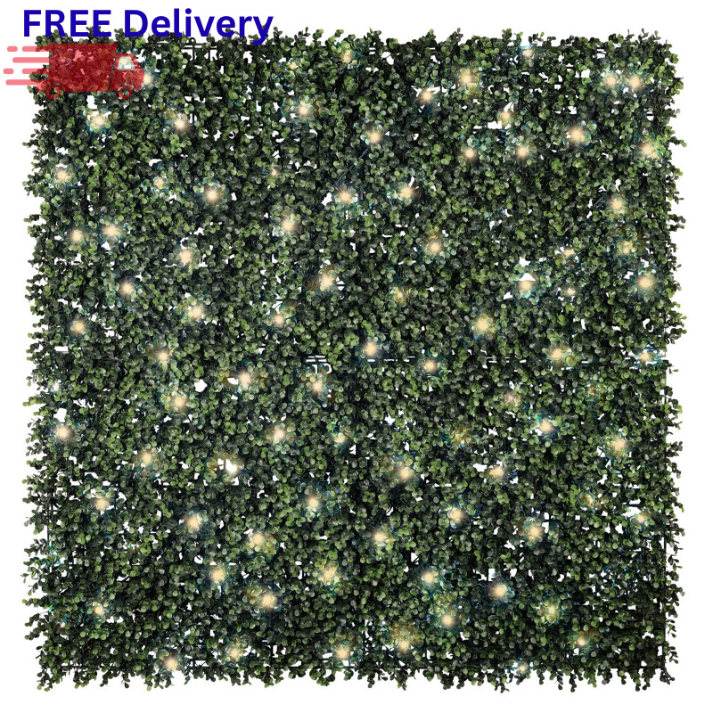 Artificial Hedge Panel with Lights 4-Pack Faux Greenery Wall Privacy Screen