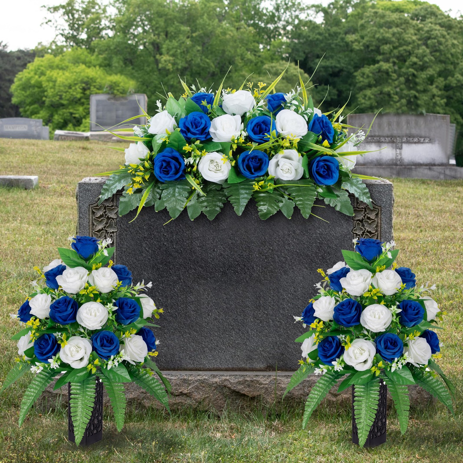 Cemetery Headstone Flower Saddle – Artificial Cemetery Flowers Rose, Grave De…