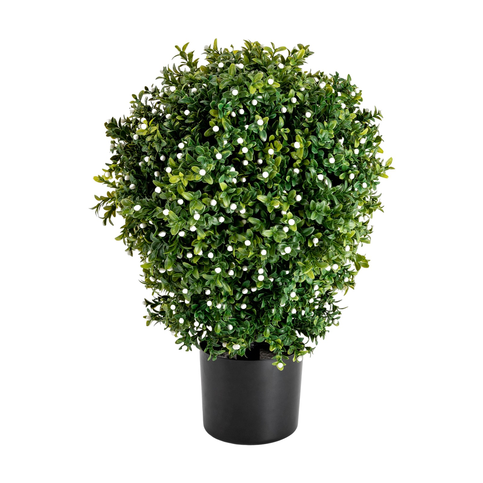 20″ Tall Artificial Boxwood Topiary Ball Tree with White Flowers for Front Porch