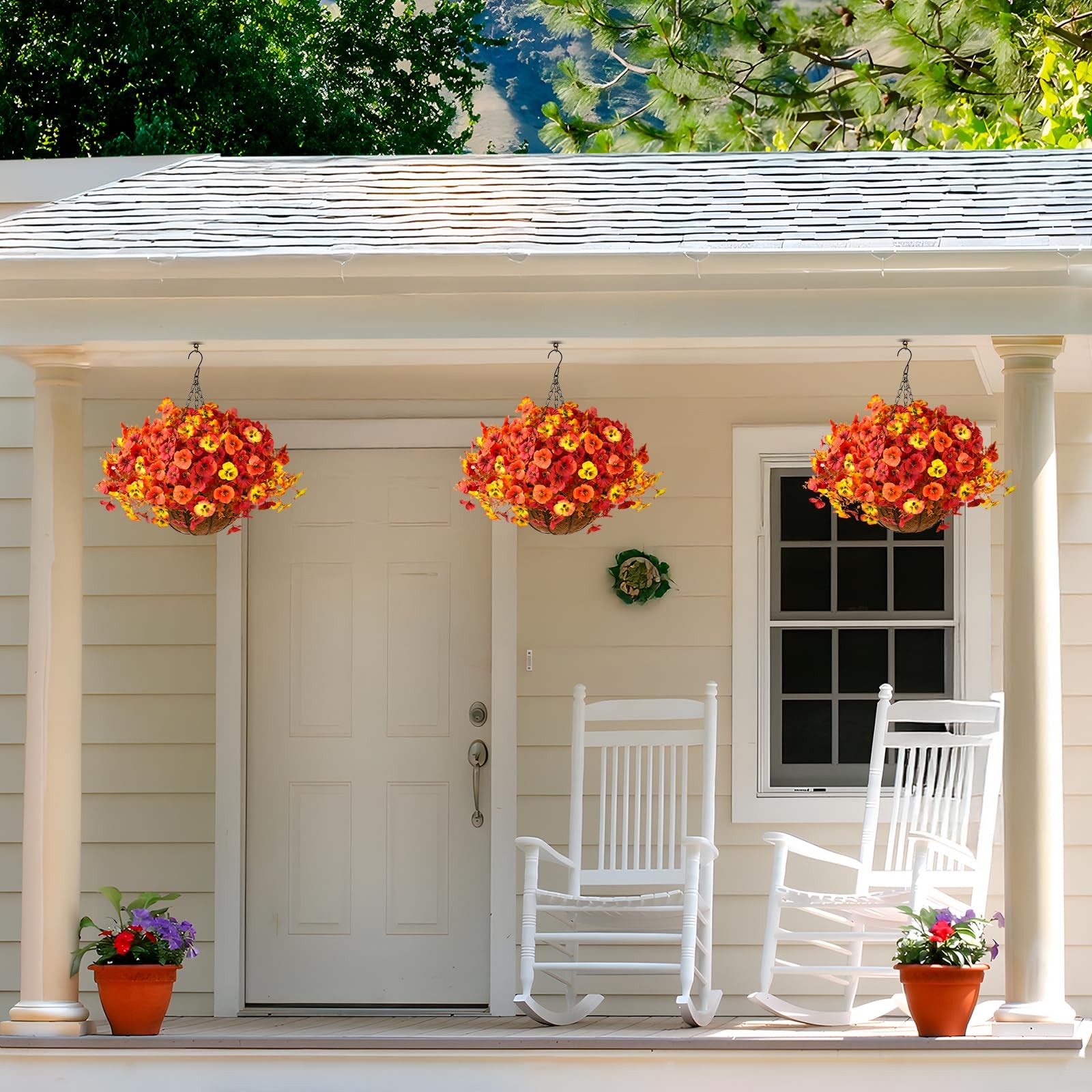 INQCMY Artificial Fall Flowers Faux Pansies Mums 12 Bundle 14″ Red Orange Yellow