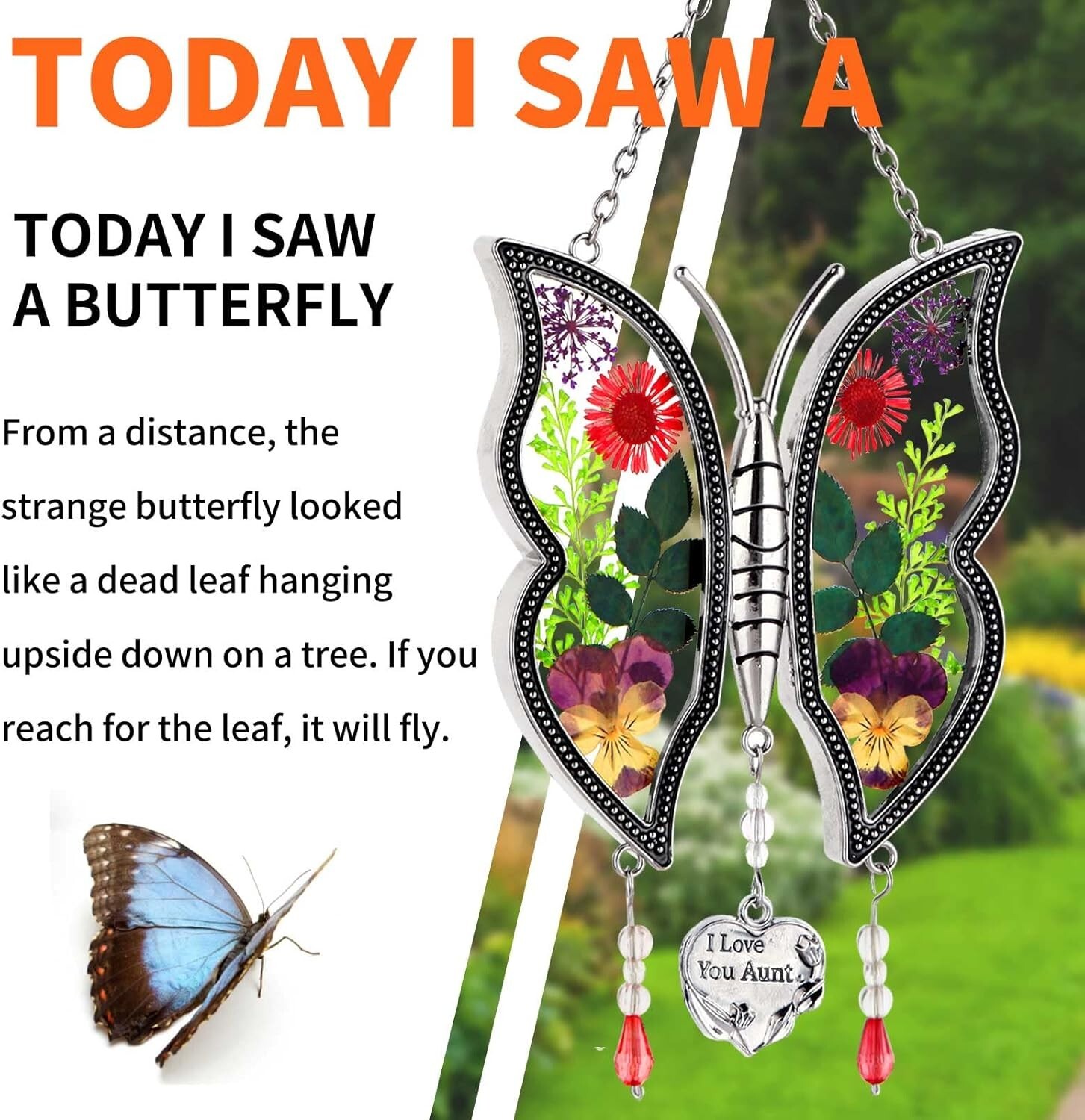 Aunt’s Gift, Butterfly Sun Catch Carefully Designed with Real Flower Glass Metal
