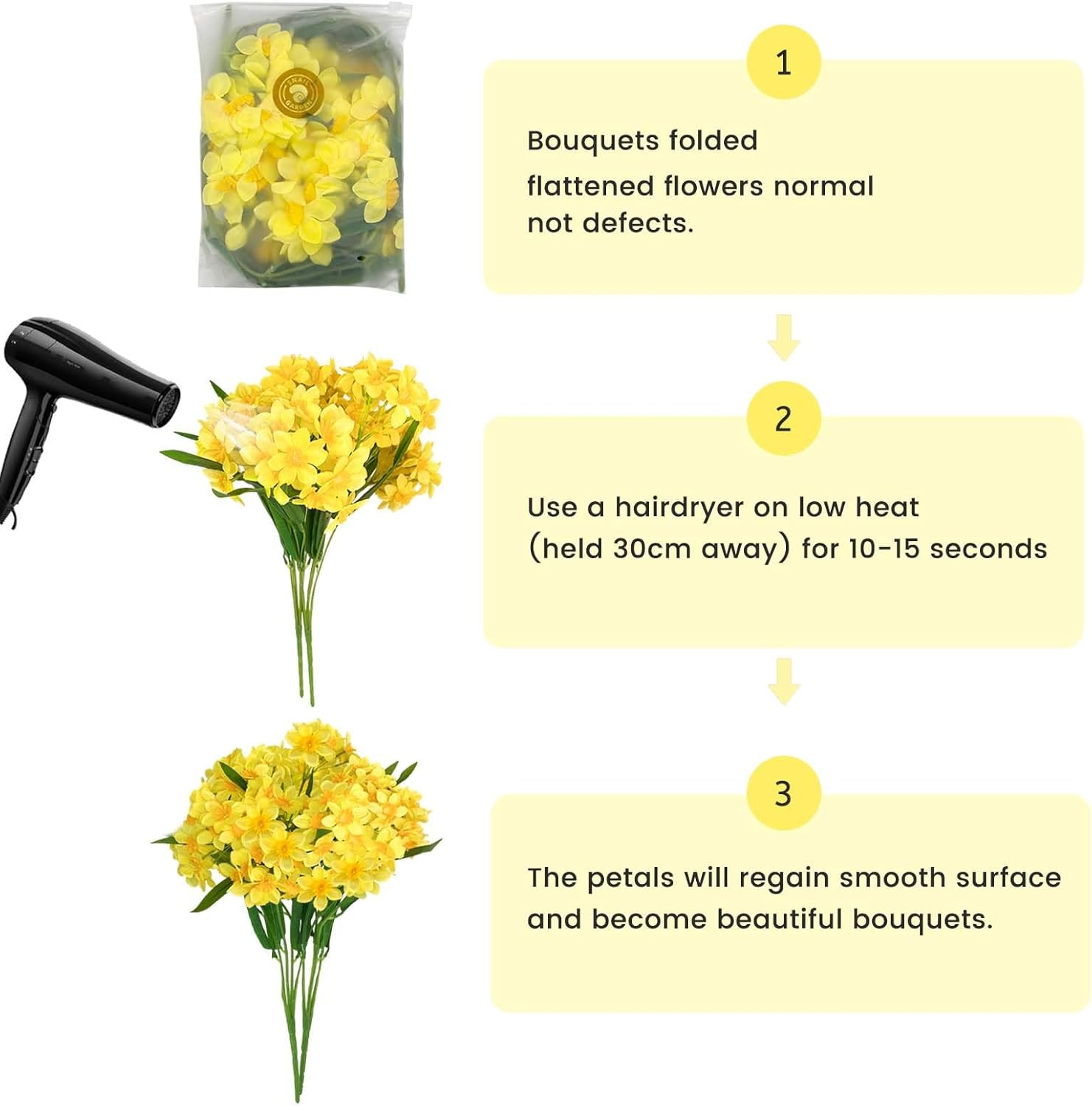2 Bunches 120 Blooms Artificial Daffodils, 18.9”Silk Narcissus, Faux Daffodils f