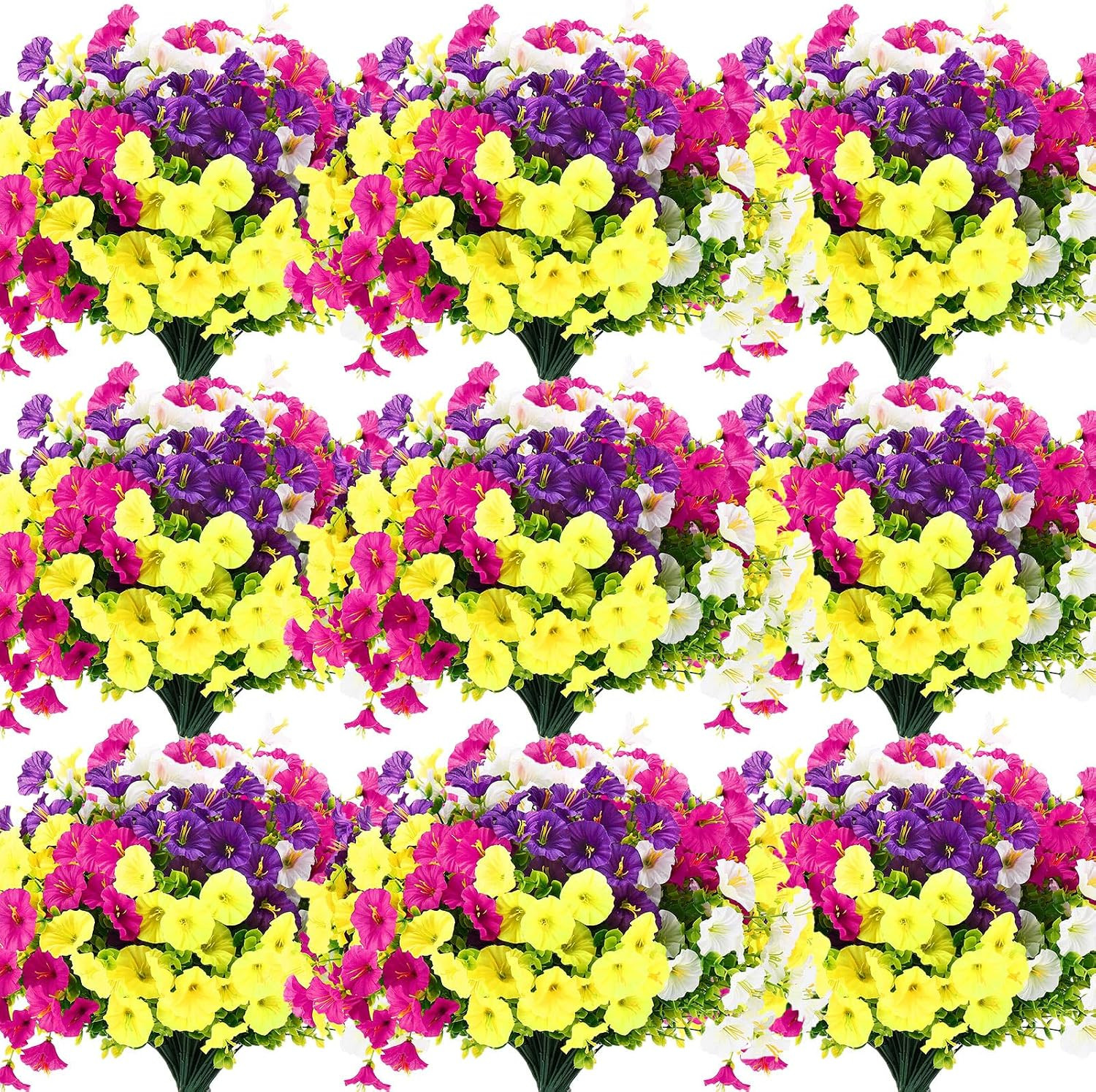40 Bundles UV Resistant Artificial Morning Glory & Eucalyptus Flowers for Outdoo