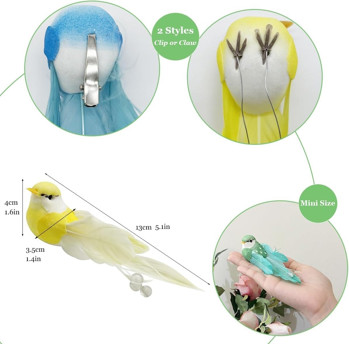 Artificial Simulation Foam Birds 5.1″ Unique Fashion Decoration Bird with Pea…