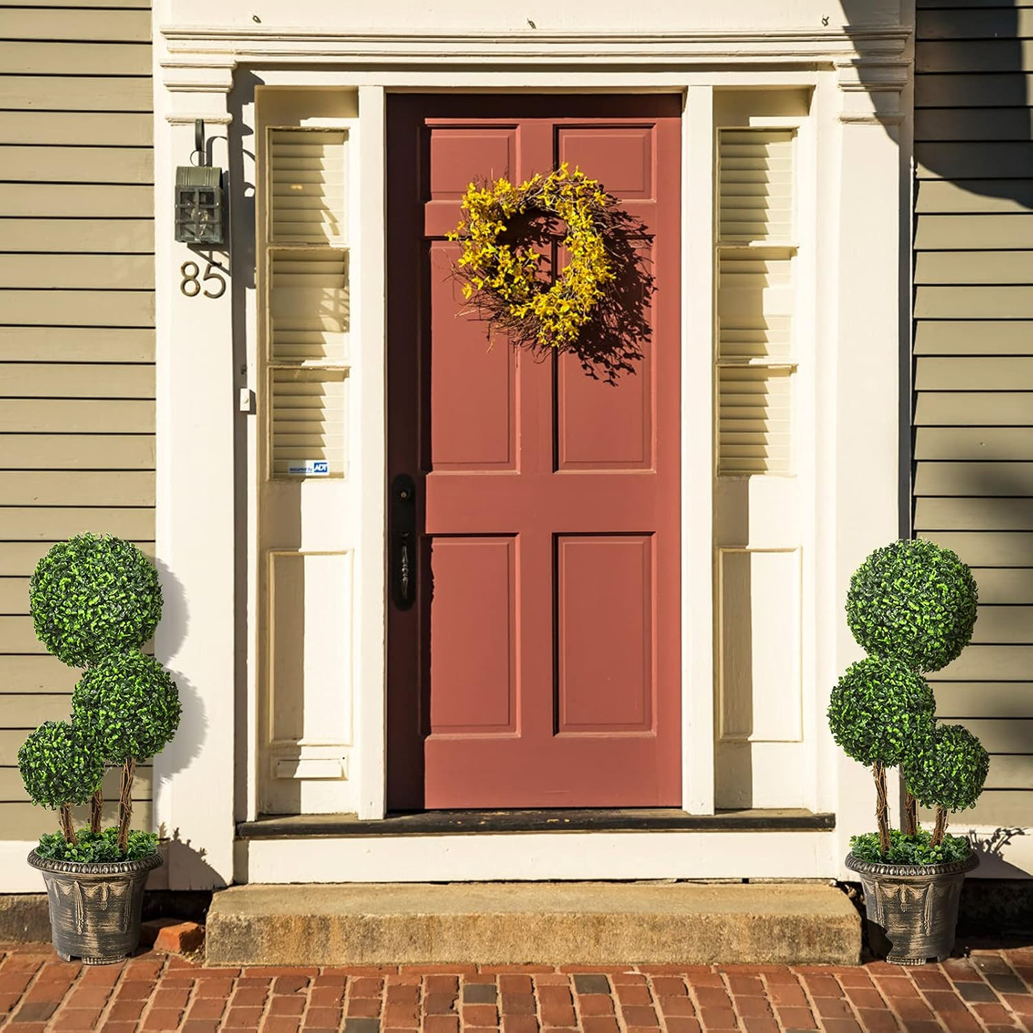 2.5 Ft Artificial Boxwood Topiary Tree, 2 Pack Fake Greenery Plants Triple Ball