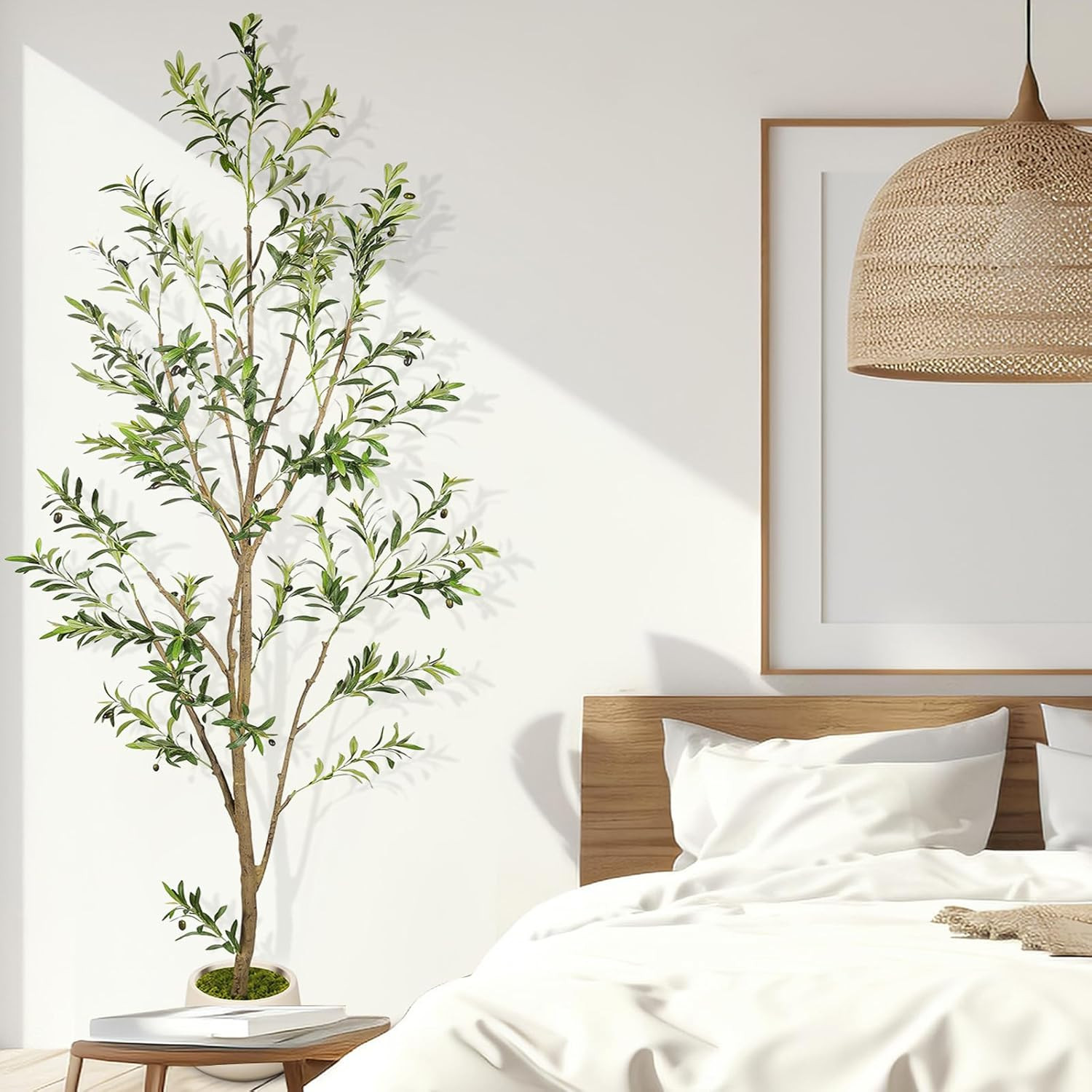 9FT Tall Faux Olive Tree with White Planter – Lifelike Indoor Decor