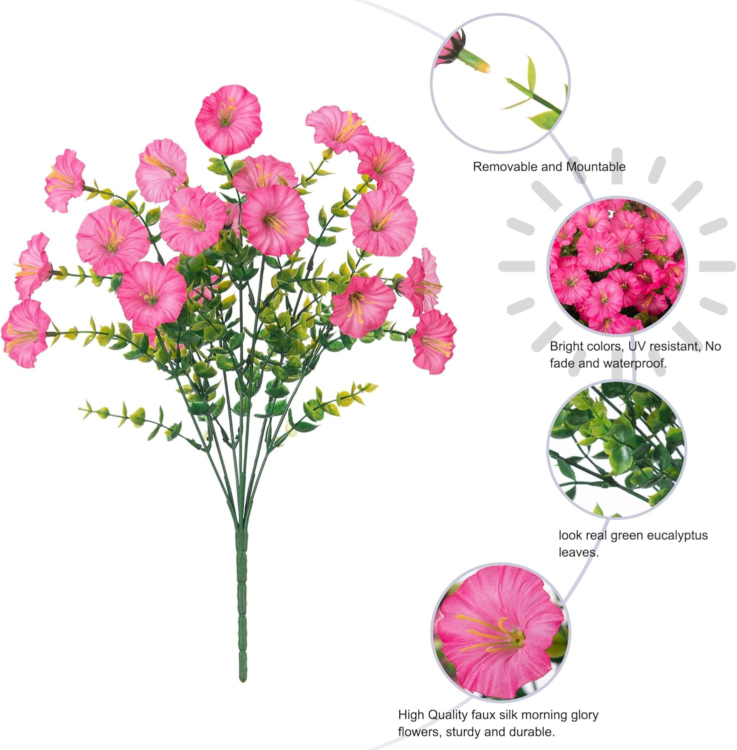 Artificial Fake Spring Outdoor Plants Flowers, 12 Bundles Gradient Pink