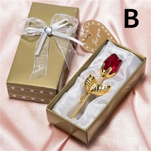 6 Colors Crystal Glass Rose Flower Figurine Home Wedding Decoration Gift