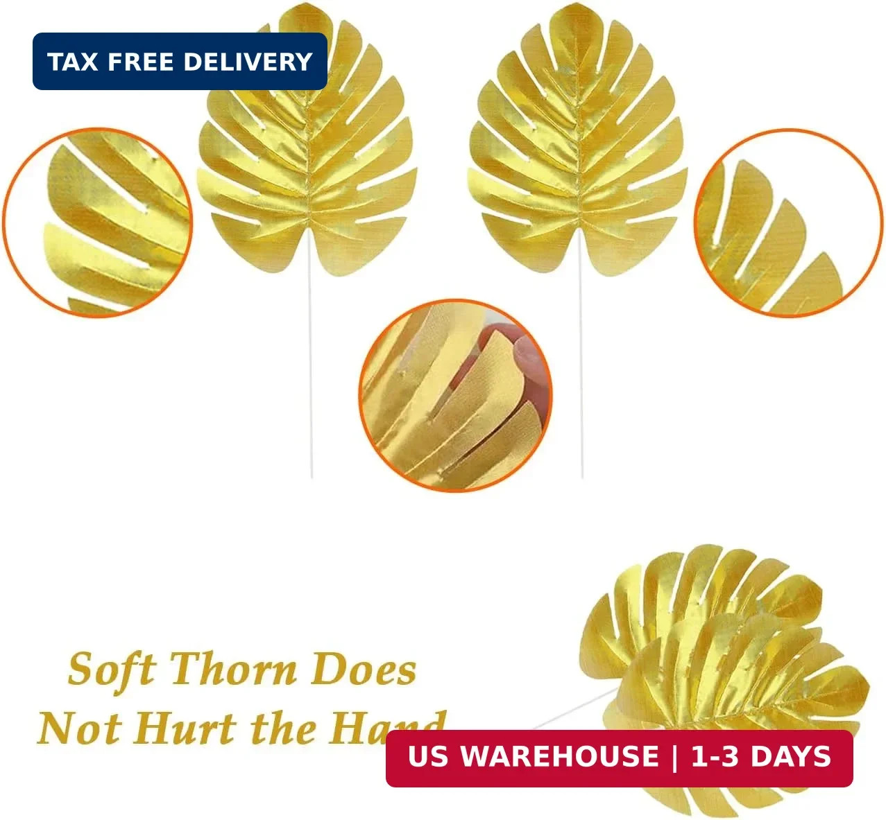 12 Pieces Artificial Palm Leaves, Golden Faux Tropical Monstera Leaves for Safar