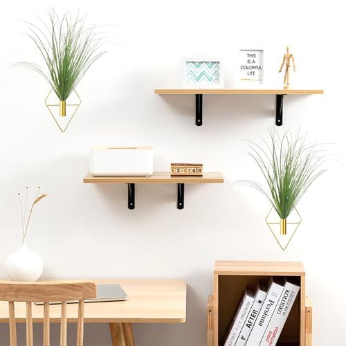 Hanging Planters with Artificial Plants, 2pcs Diamond Shape Metal Hanging Gold