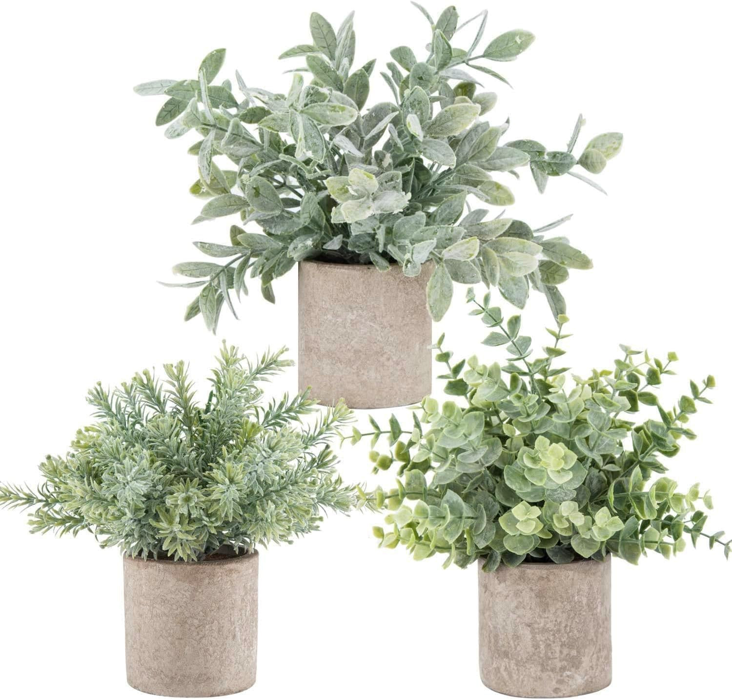 Der Rose 3 Pack Mini Potted Fake Plants Artificial Plastic Eucalyptus Plants Top