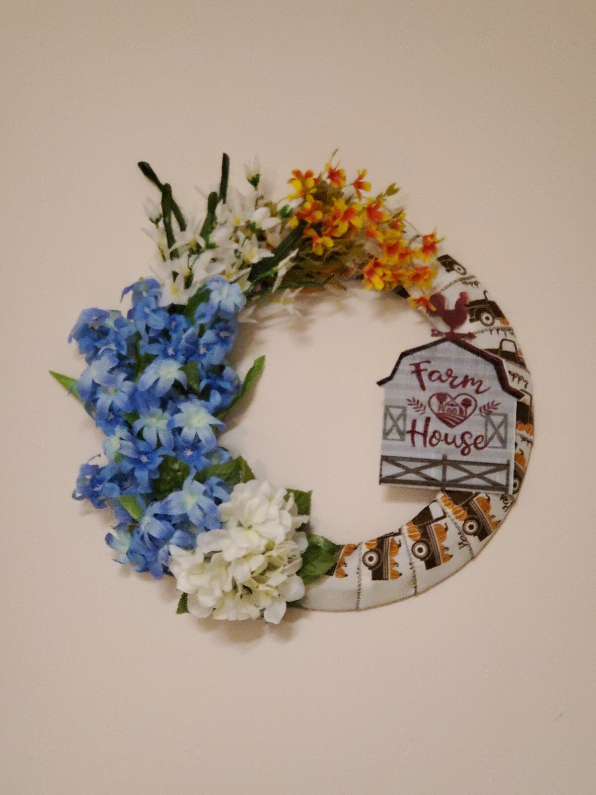 FARMHOUSE wreath Hydrangeas Hyacinth Heart burlap FALL spring SUMMER Front Door