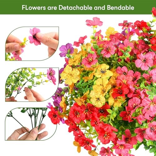 Artificial Flowers for Outdoor Faux Plants Multi Red+rose Red+purple+yellow