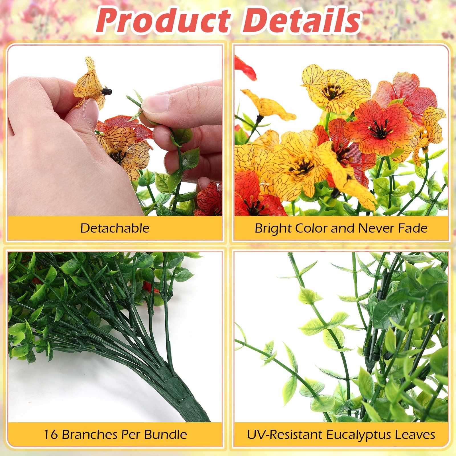 4 Pcs 30In Artificial Hanging Flowers for Outdoor Planter 156 Branches Traili…