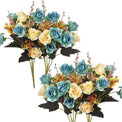 Moomass 4 Bunches of Artificial Roses. 48 Small Roses. Plastic Silk Flower