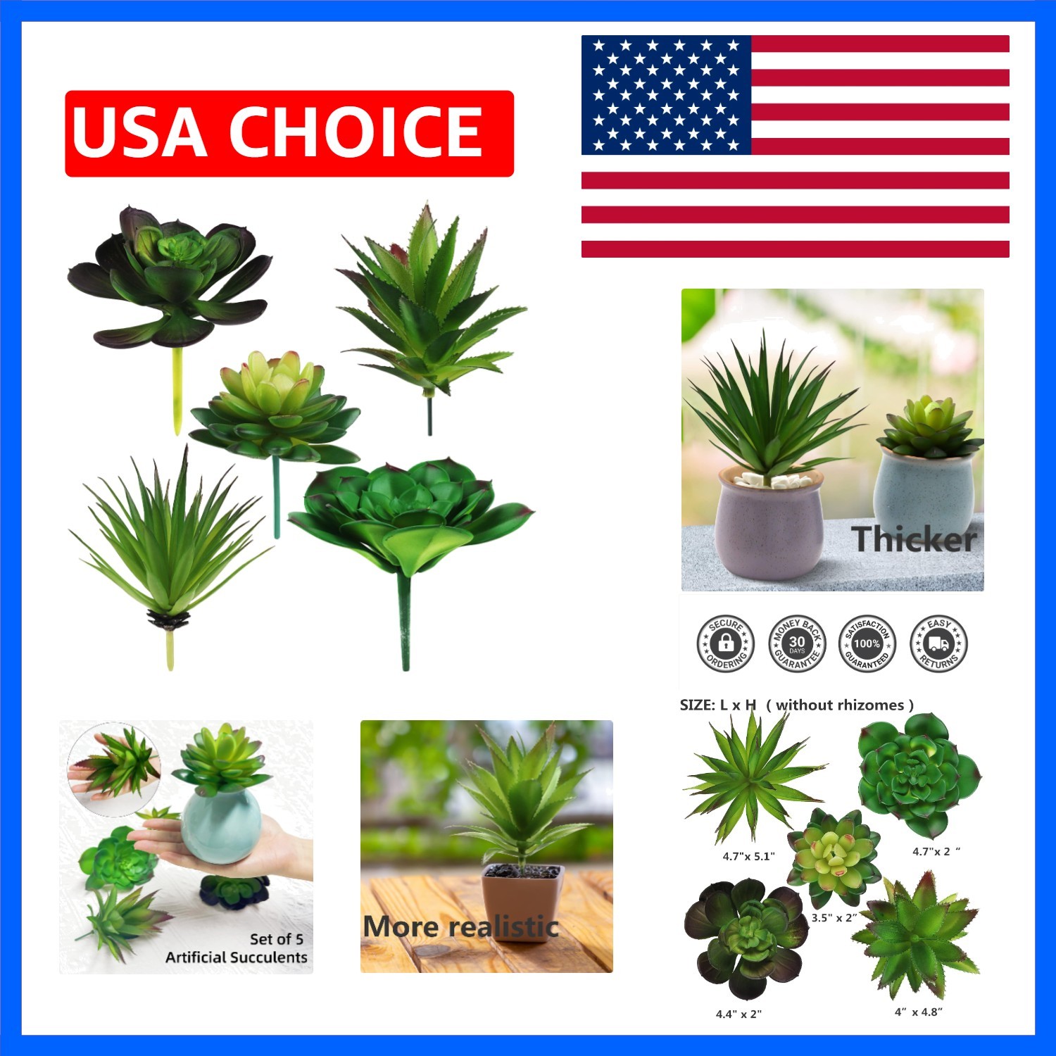 5 Pcs Faux Succulents Set, Realistic Fake Succulents, Artificial Hanging Orna…
