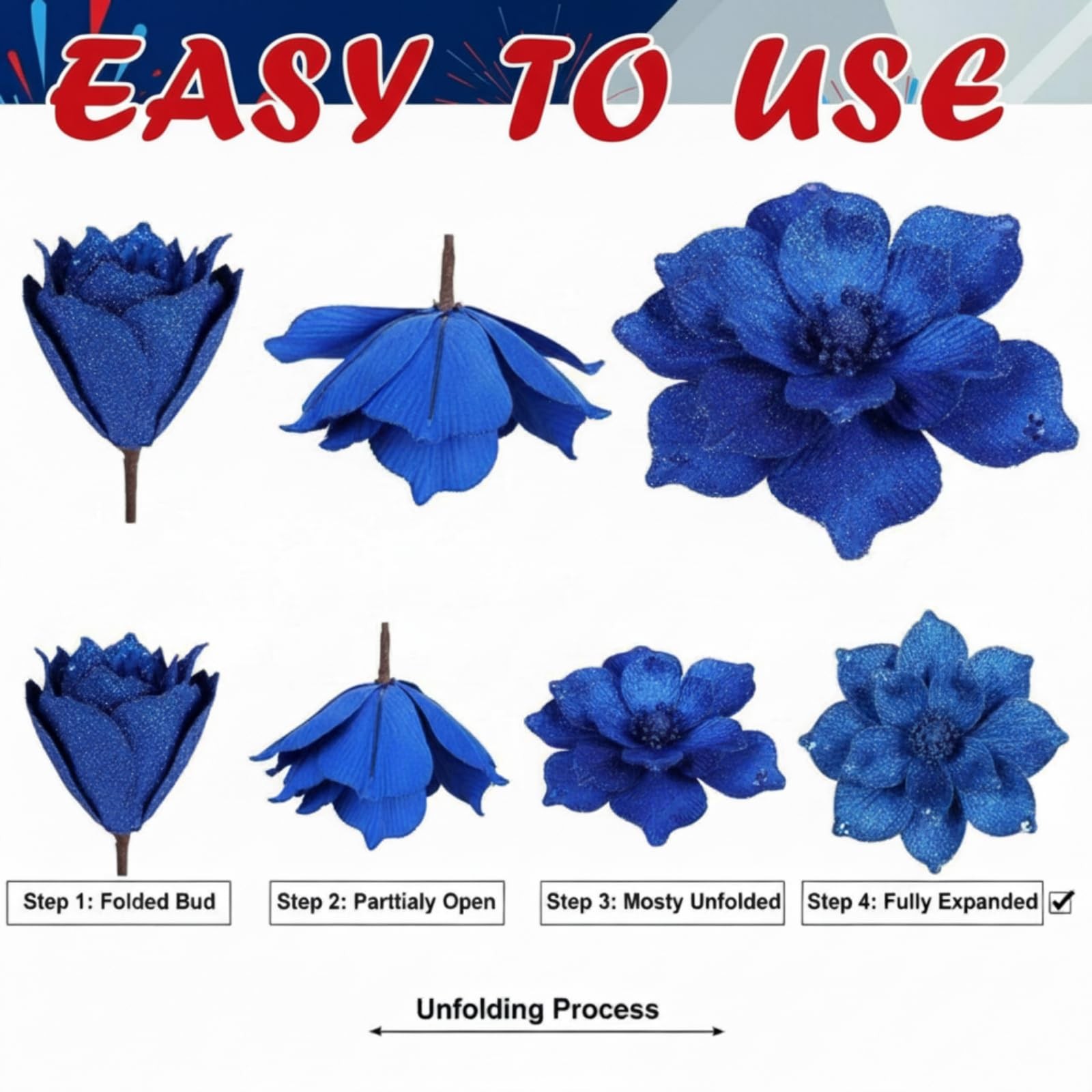 9 Pcs Red White Blue Poinsettia Flowers 4th of July Memorial Day Patriotic Fl…
