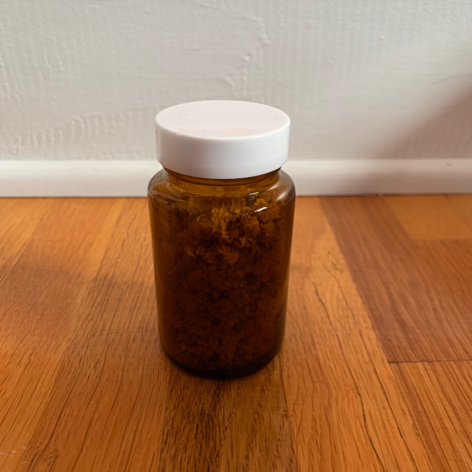 Handmade Floral Decor Centerpiece Amber Glass Bottle Dried Flowers Cottagecore