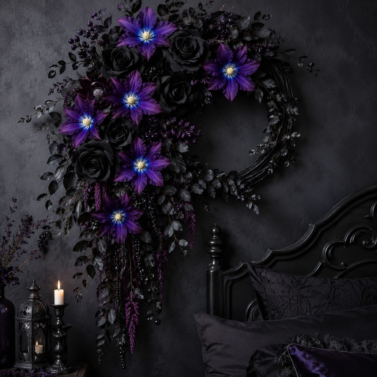 Purple Clematis Artificial Flowers 2 Stems Faux Clematis Spray Wedding Arch Flow