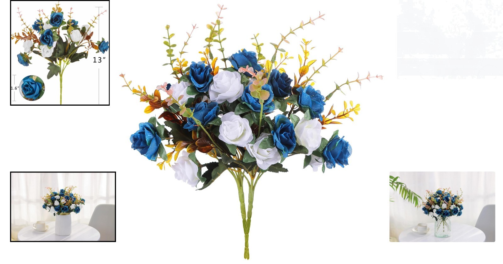 Elegant 2-Pack Silk Artificial Roses – 24 Dark Blue Flowers for Weddings & Decor