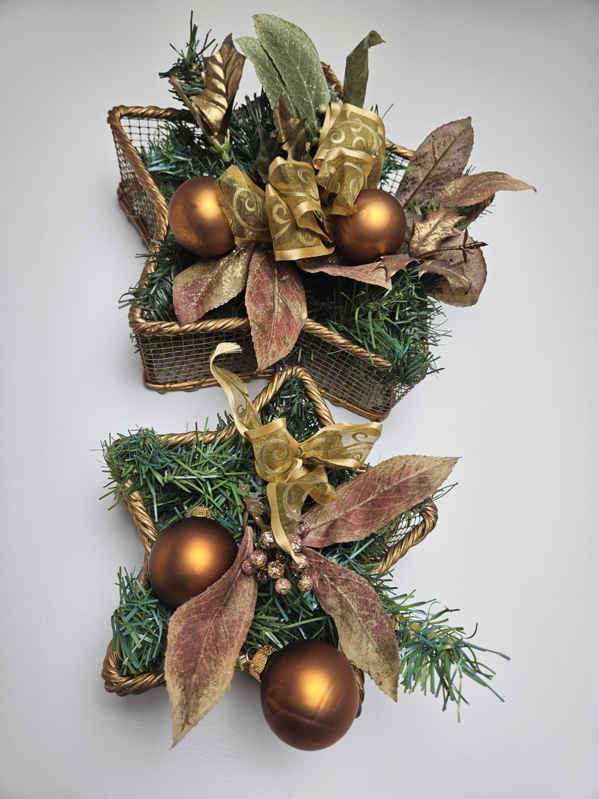 Christmas Star Basket Door Wreath Wall Hanging Artificial Garland Ornaments Bows