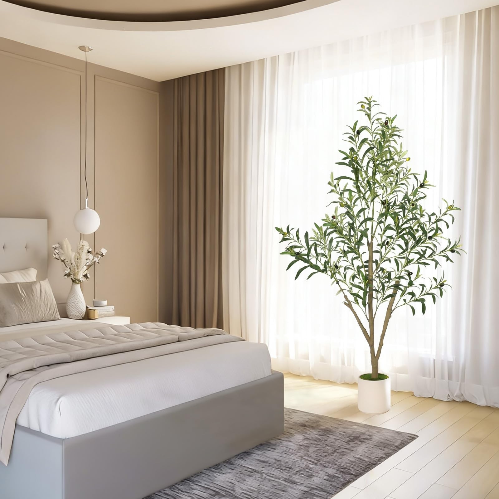 Faux Olive Tree 5FT – Artificial Indoor Plant with White Planter – Home Decor