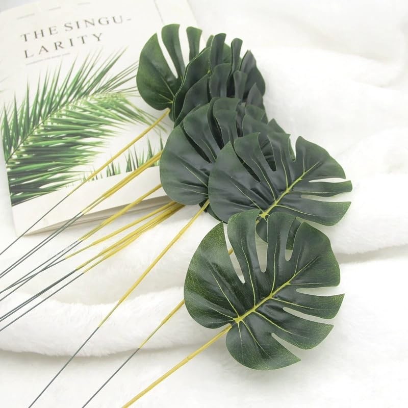 24 Pieces Mini Artificial Palm Leaves,11″ Artificial Leaves for Decoration,Ce…