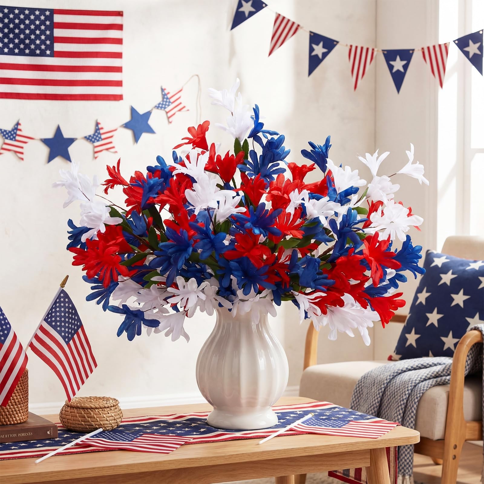 8 Pcs Red White and Blue Artificial Flower Outdoor Patriotic Flowers 4 of Jul…