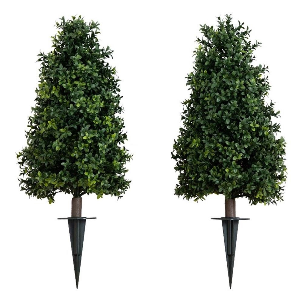 Pemberly Row 2.5ft UV Resistant Boxwood Plant with Integrated Stake (Set of 2)