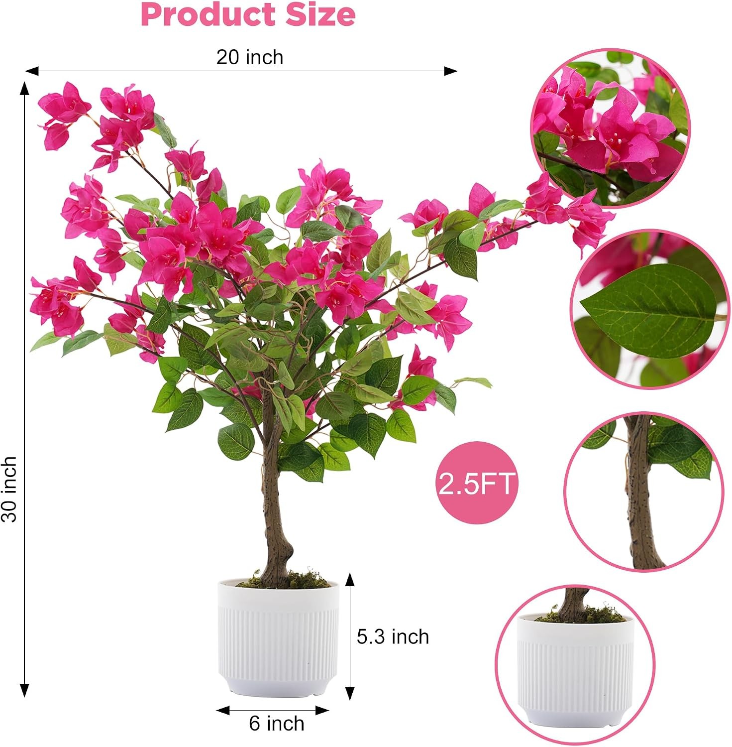 2 Pack Artificial Bougainvillea Tree, 2.5FT Faux Bougainvillea Plant with