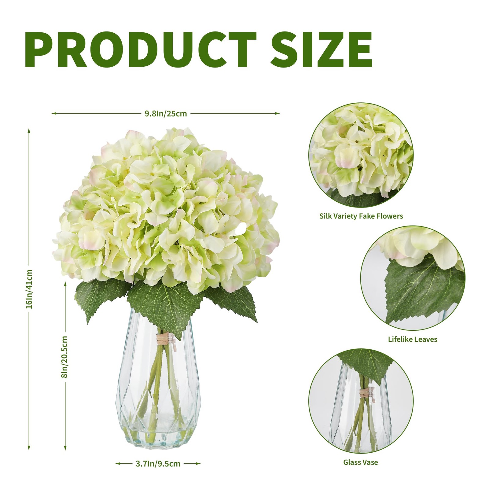 homfan 5-Piece Artificial Hydrangea Arrangement in Glass Vase – Fade-Resistan…