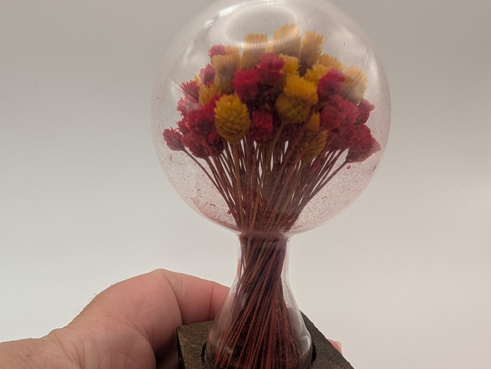 Vtg Dried Flowers Glass Wood 1970s Cottage Core Fairy Farm Country Paperweight