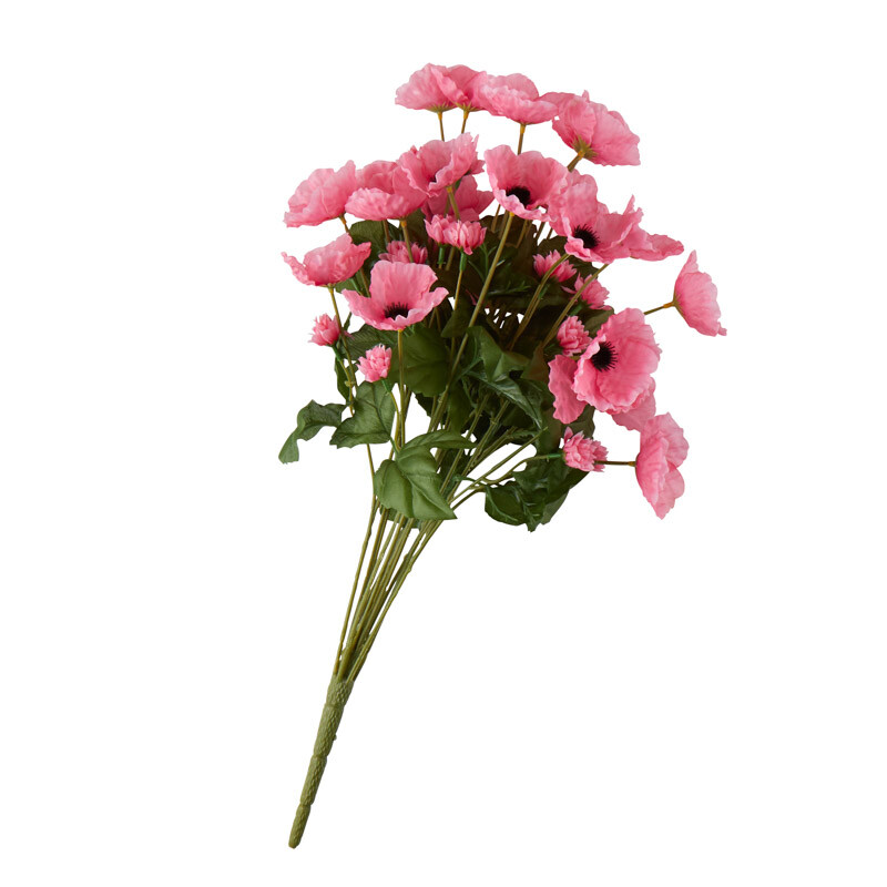 Factory Direct Craft Colorful Pink Poly Silk Poppy Floral Bush