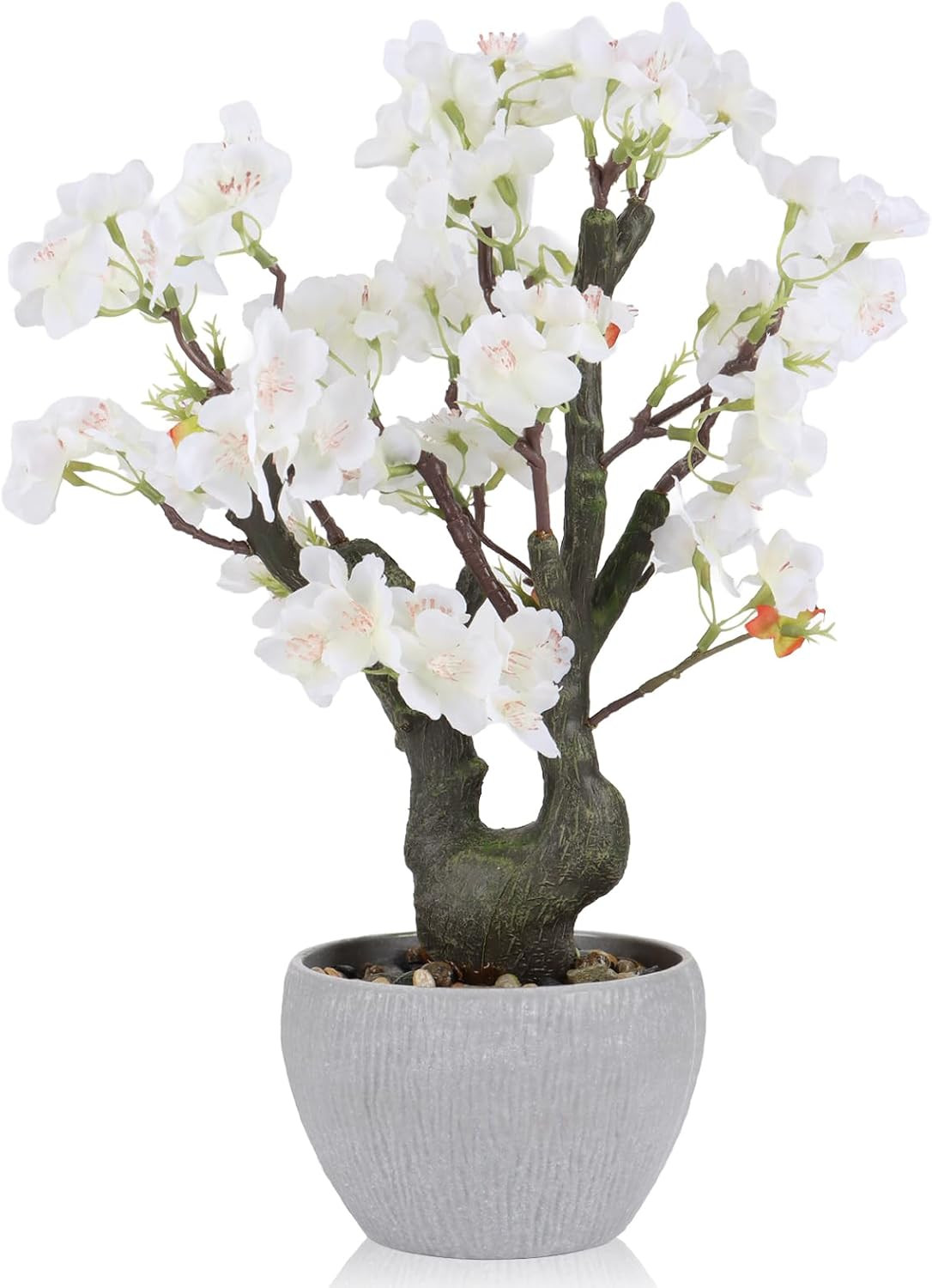 Realistic White Cherry Blossom Bonsai Tree – 15.7″ Potted Floral Decor