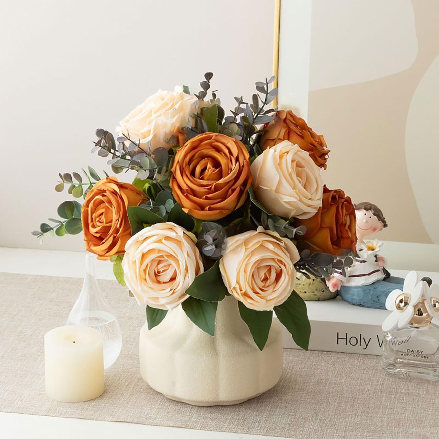 Artificial Flowers with Ceramic Vase Faux Hydrangea Flower Arrangements Table Ce