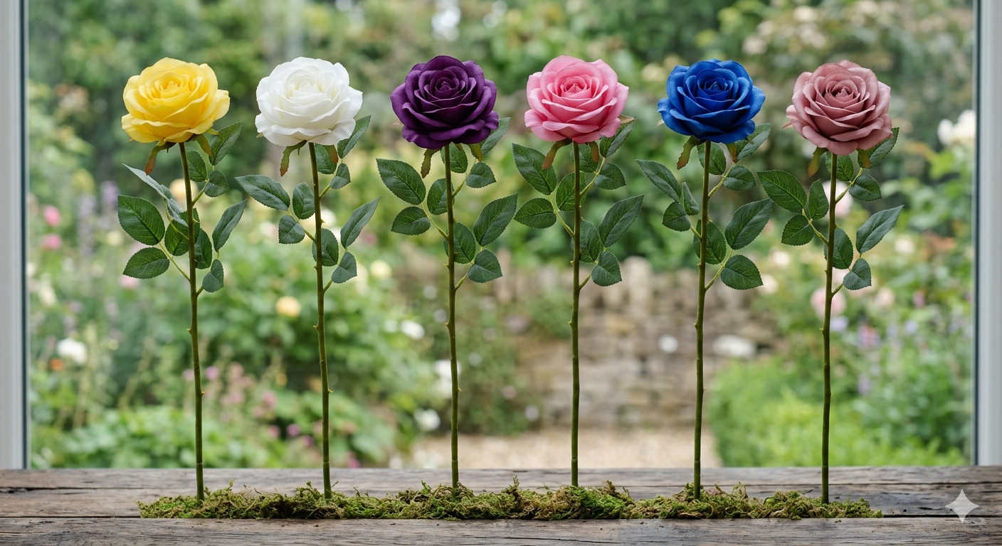Extra Long Stem Artificial Roses Buds Assorted Color 12 Pcs – 24″ Roses