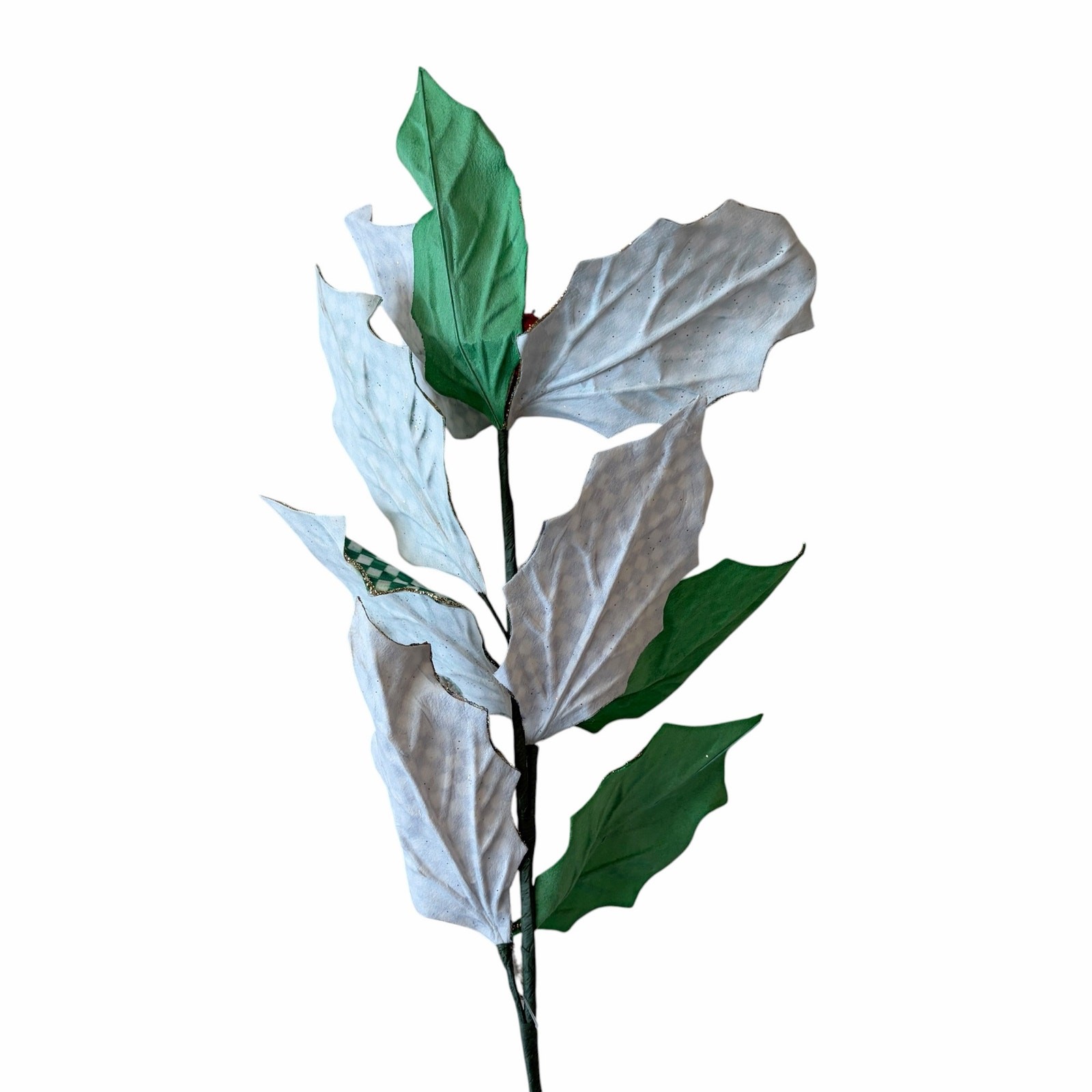 NEW Mackenzie-Childs Check It Out Holly Leaf Spray 22in Christmas Holiday Decor
