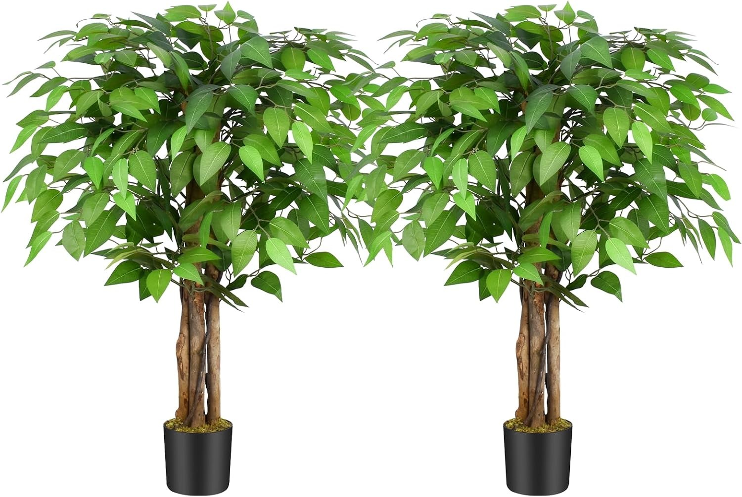 6.2ft Ficus Artificial Trees W/ 3 Natural Curved Trunks 74″ Tall Lush Faux Tree