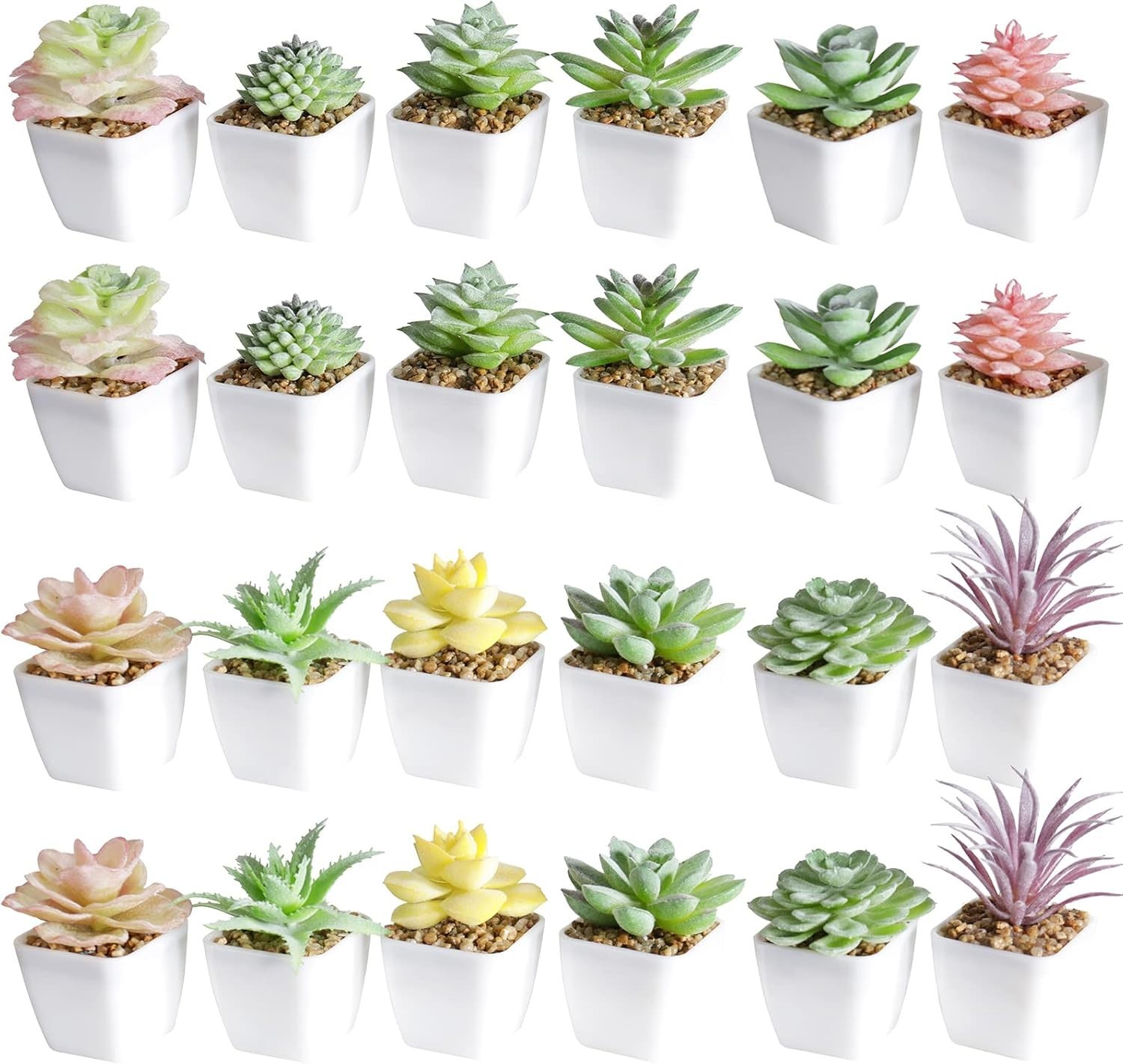 Mini Fake Succulents in Pots, Set of 24 for Office and Home
