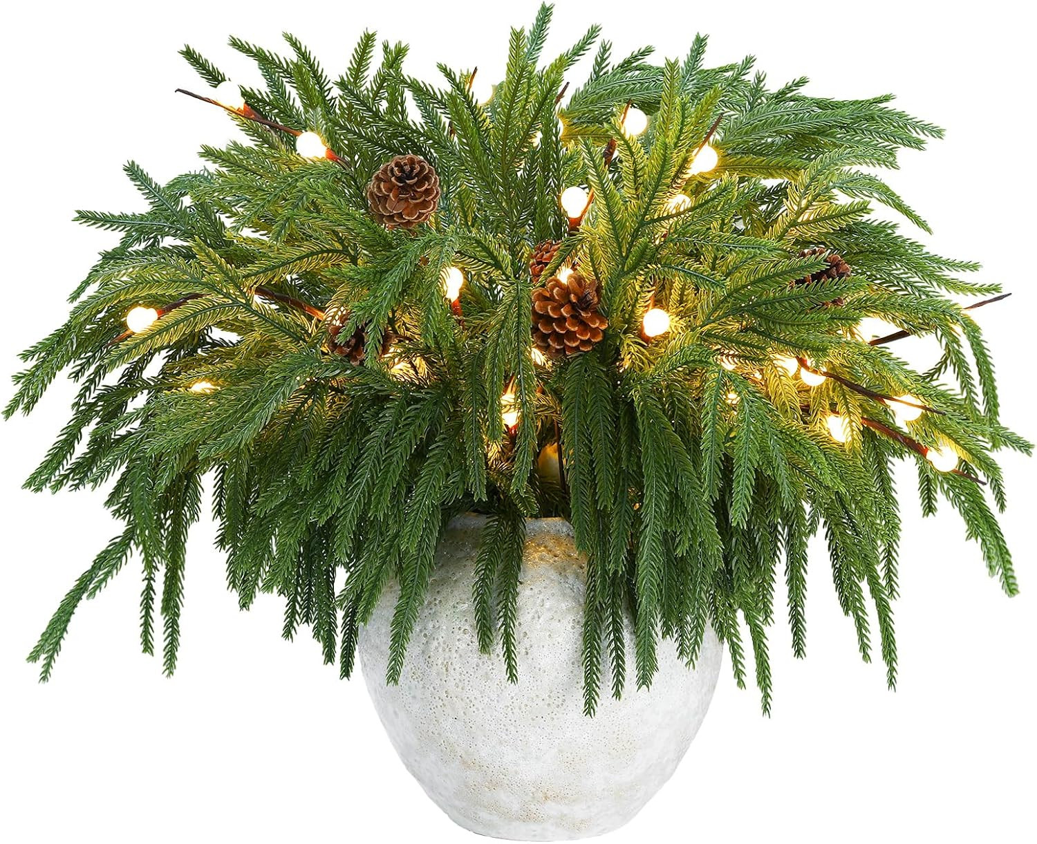 20 Pcs Christmas Norfolk Pine Branches with Lights Set Includes 12 19.7″ Artific