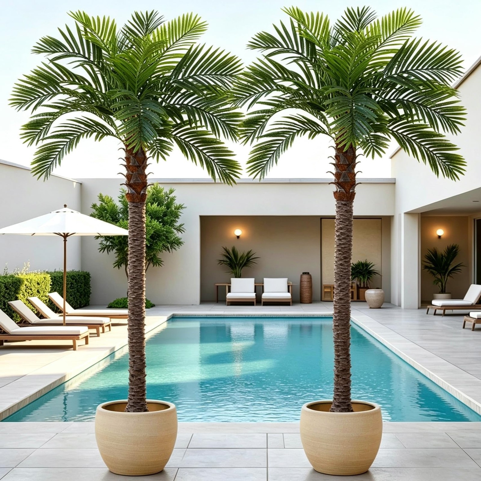 8.5FT Artificial Coconut Palm Tree Set of 2, UV Resistant Faux Sago Palm Plan…