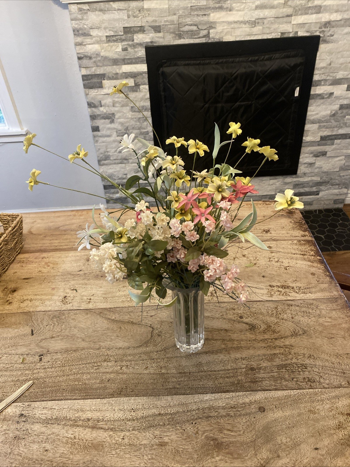 ARTIFICIAL FLOWERS ONLY… YELLOW, WHITE, PINK, LIGHT PINK, AND GREENERY NO VASE