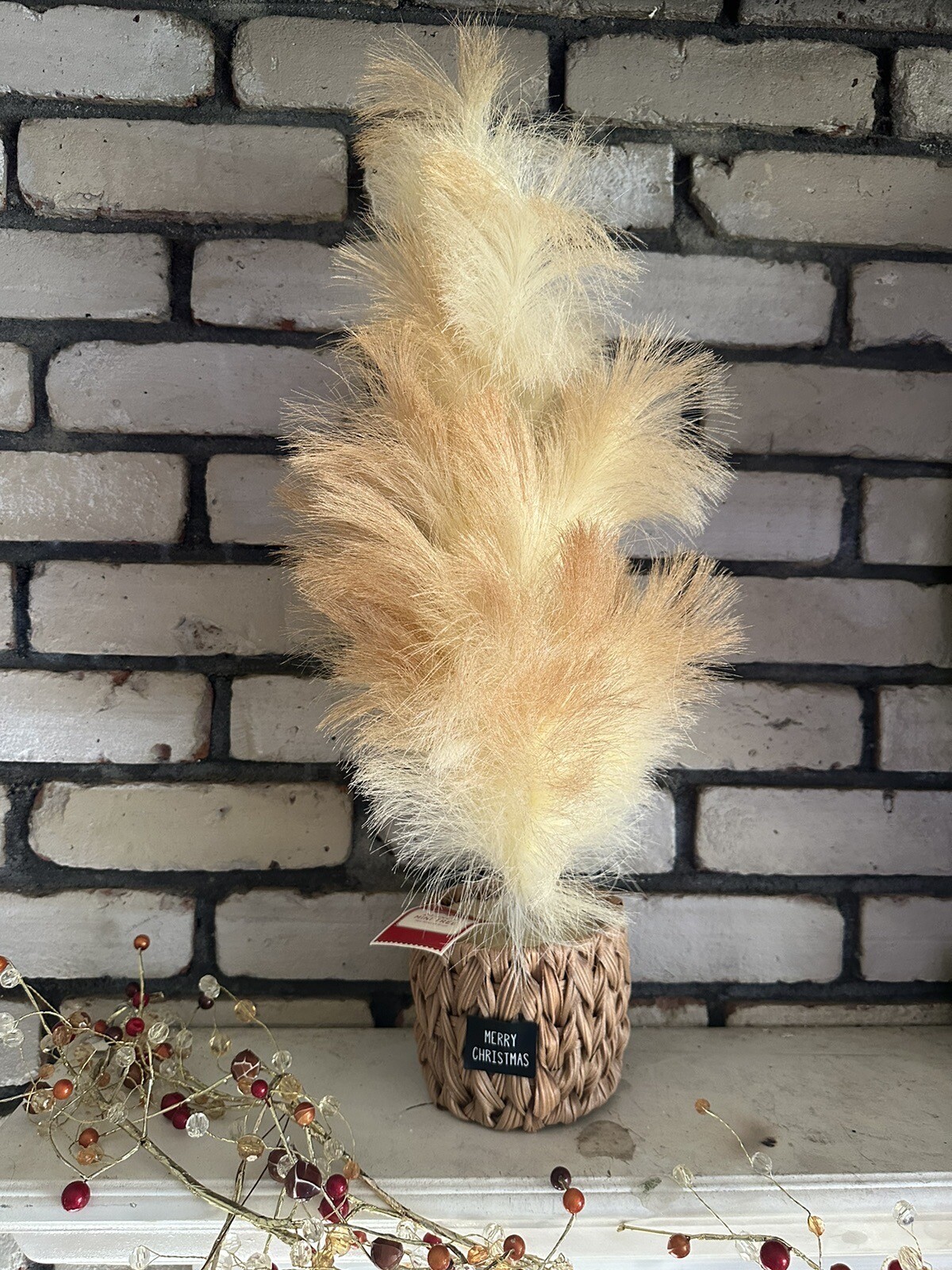 Pampas Grass Christmas Tree Faux Woven Basket 24” Boho Holiday Time NEW w Tags