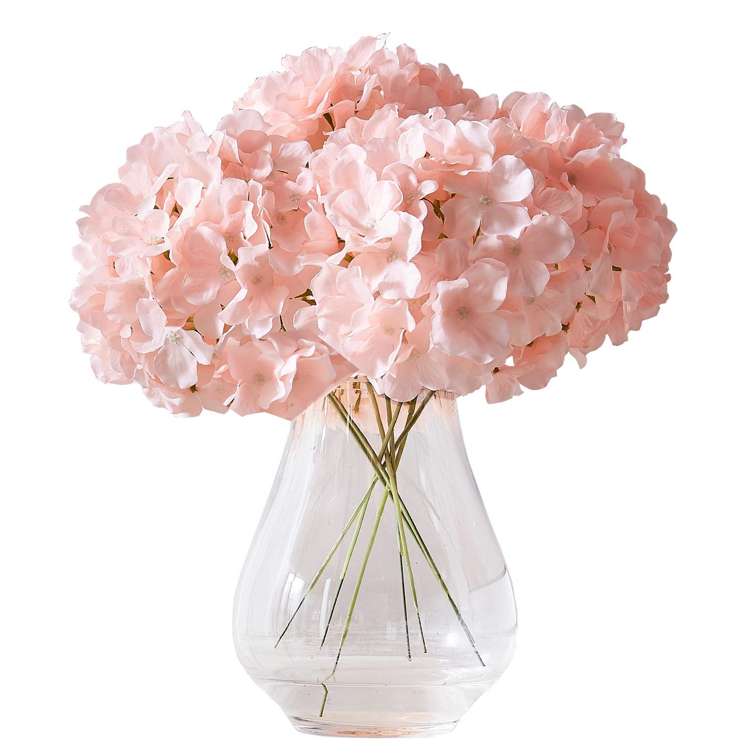 10pcs Artificial Hydrangea Flowers Blush Heads Fake Hydrangea Silk Flowers For W