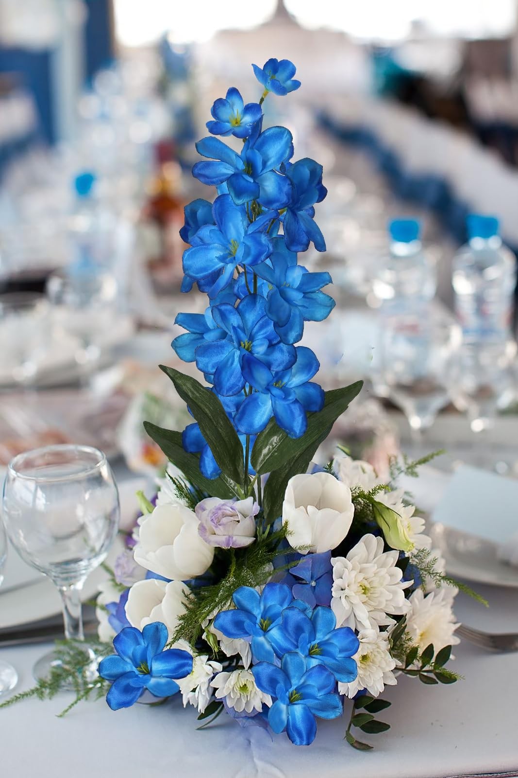 10 PCS Blue Artificial Orchids Silk Fake Flowers 27 Inches Faux Plant Wedding