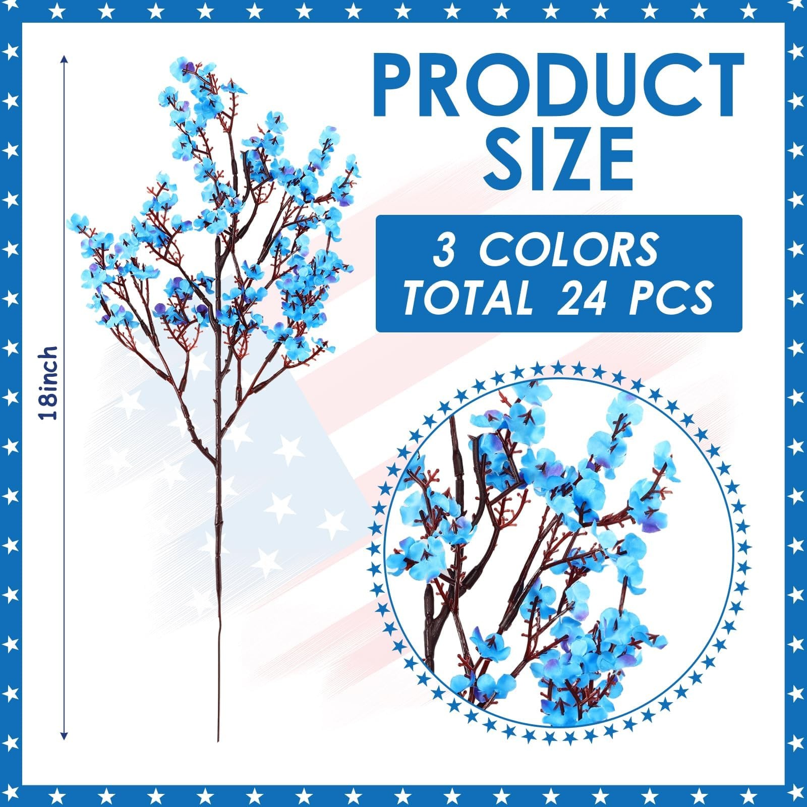 Lyrow 24 Pcs Red Blue White Patriotic Artificial Flowers 4th of July Table Ce…