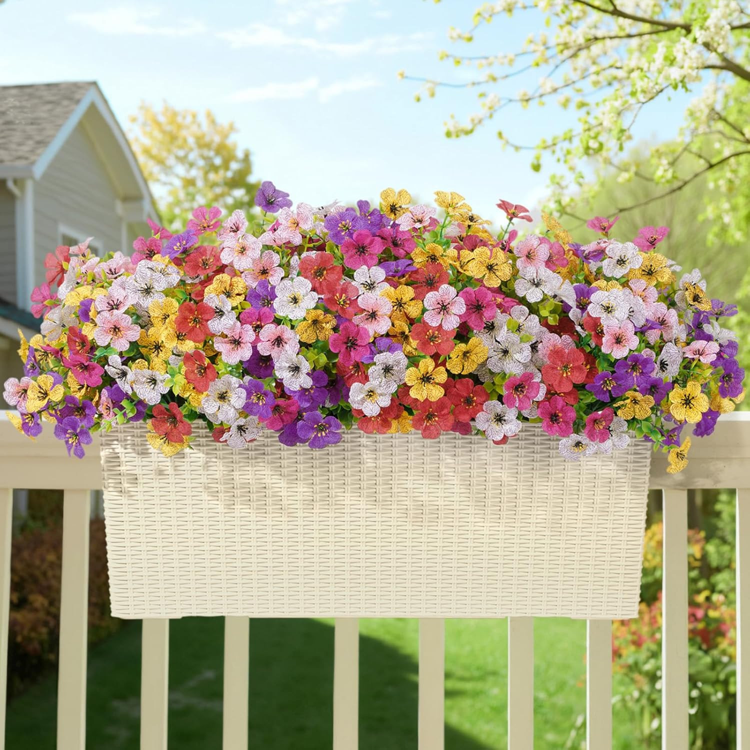 Artificial Flowers for Outdoor Indoor, 24 Bundles Plastic Fake Flowers Daisy wit