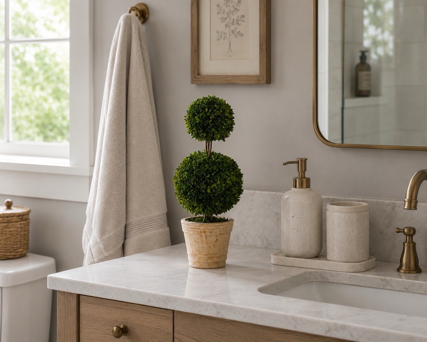 2.5’ Preserved Boxwood Double Ball Topiary Tree UV Indoor/Outdoor. Retail $145