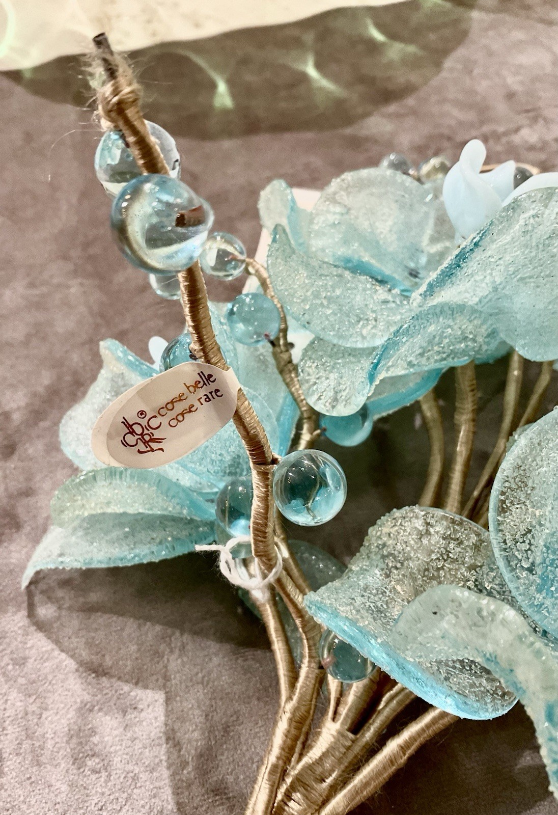 Cose Belle Cose Rare Italian Aqua Crystal Glass Flower Spray 13×8” NOS w/Tags